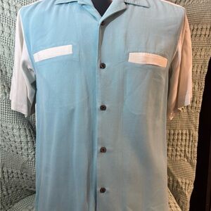 100% Silk Island Republic Aqua and Cream Shirt
